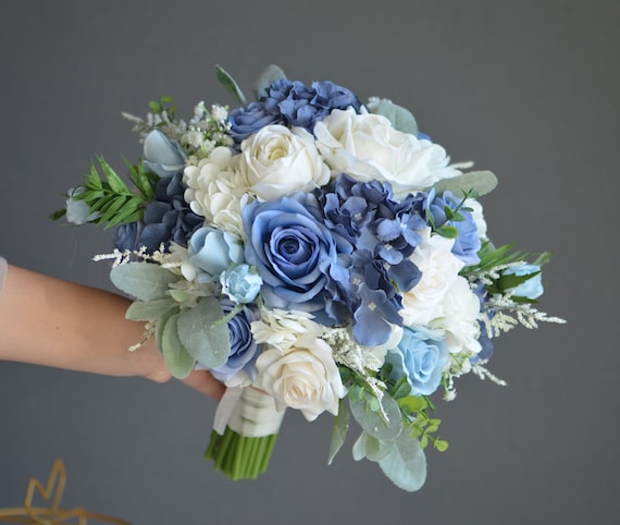 Dusty Blue Rose Hochzeitsstrauß, Real Touch Brautblumen