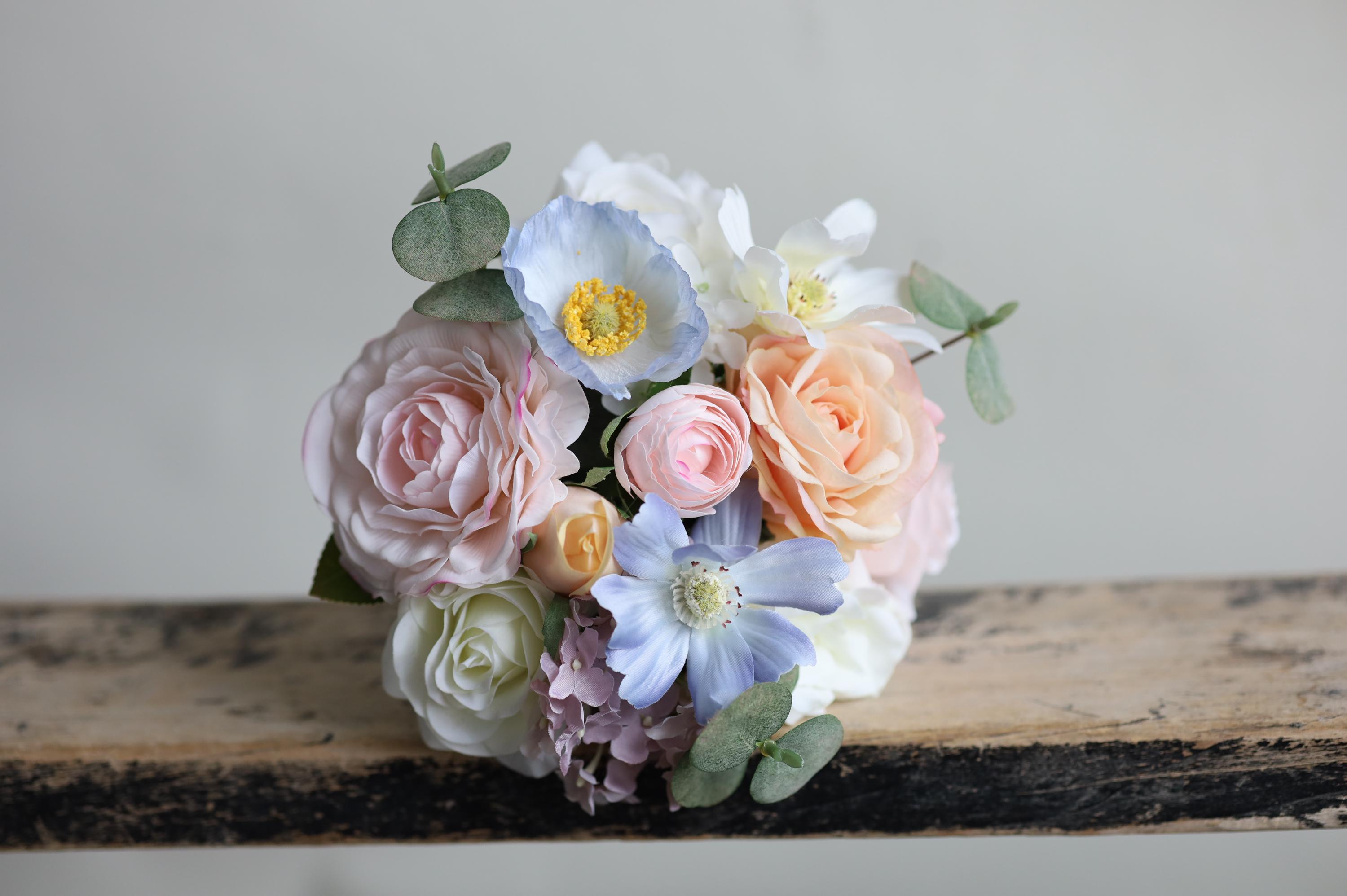 Pastel Blue Pink Peach Wildflowers Bridal Bouquet, Spring Summer ...