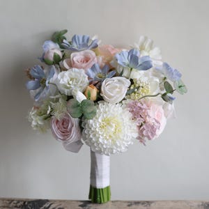 Pastel Blue Pink Peach Wildflowers Bridal Bouquet, Spring Summer Wedding Bouquets, Ranunculus, Rose, Daisies, Lilacs, Real Touch Flowers