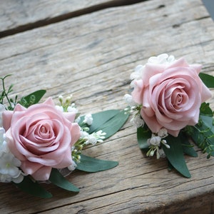 Real Touch Dusty Rose Pink Boutonnieres, Wedding Boutonniere & Wedding Corsage, Wedding Homecoming Prom Corsage