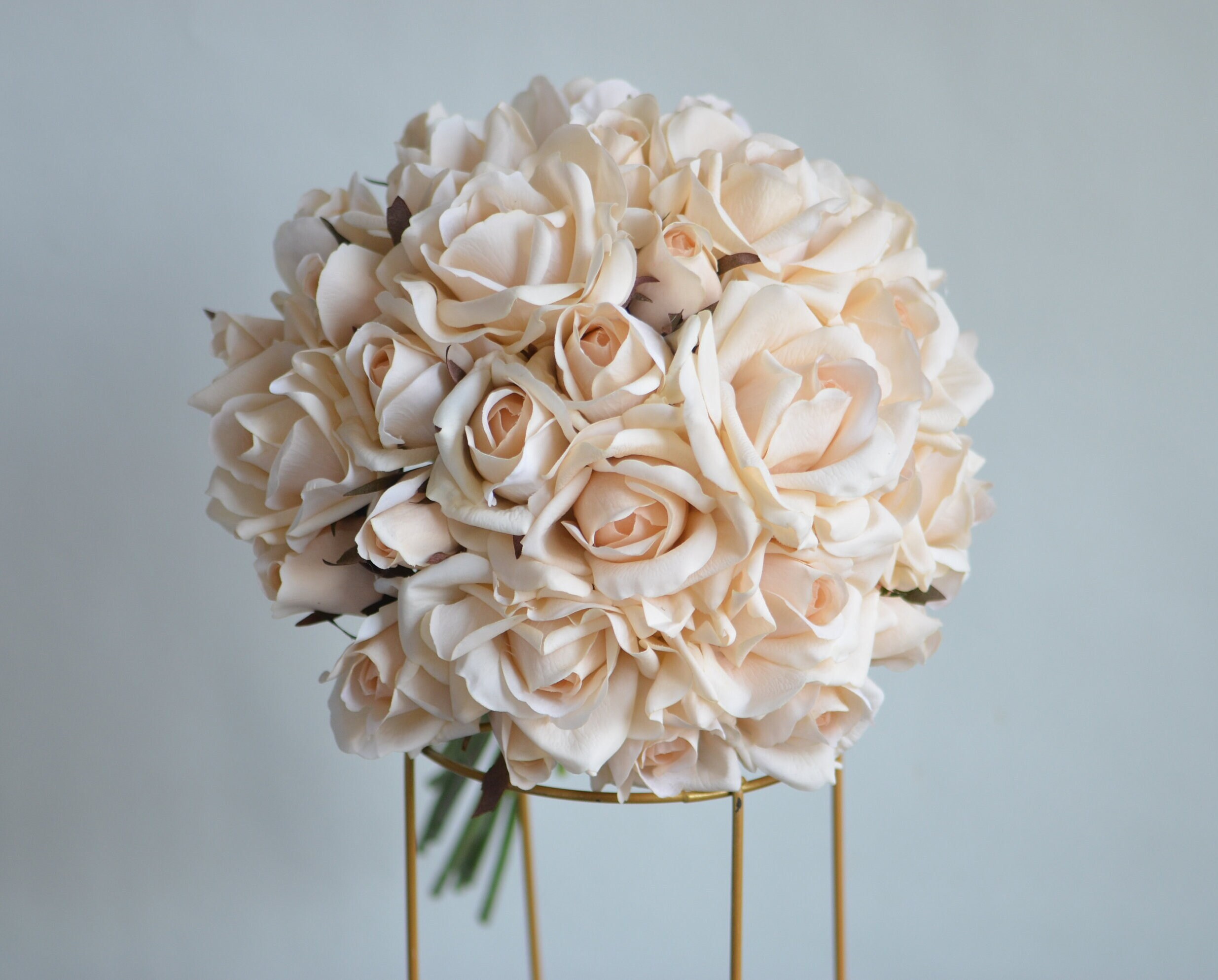 Real Touch Faux Rose Bouquet: Dark Cream Beige Bridal Wedding