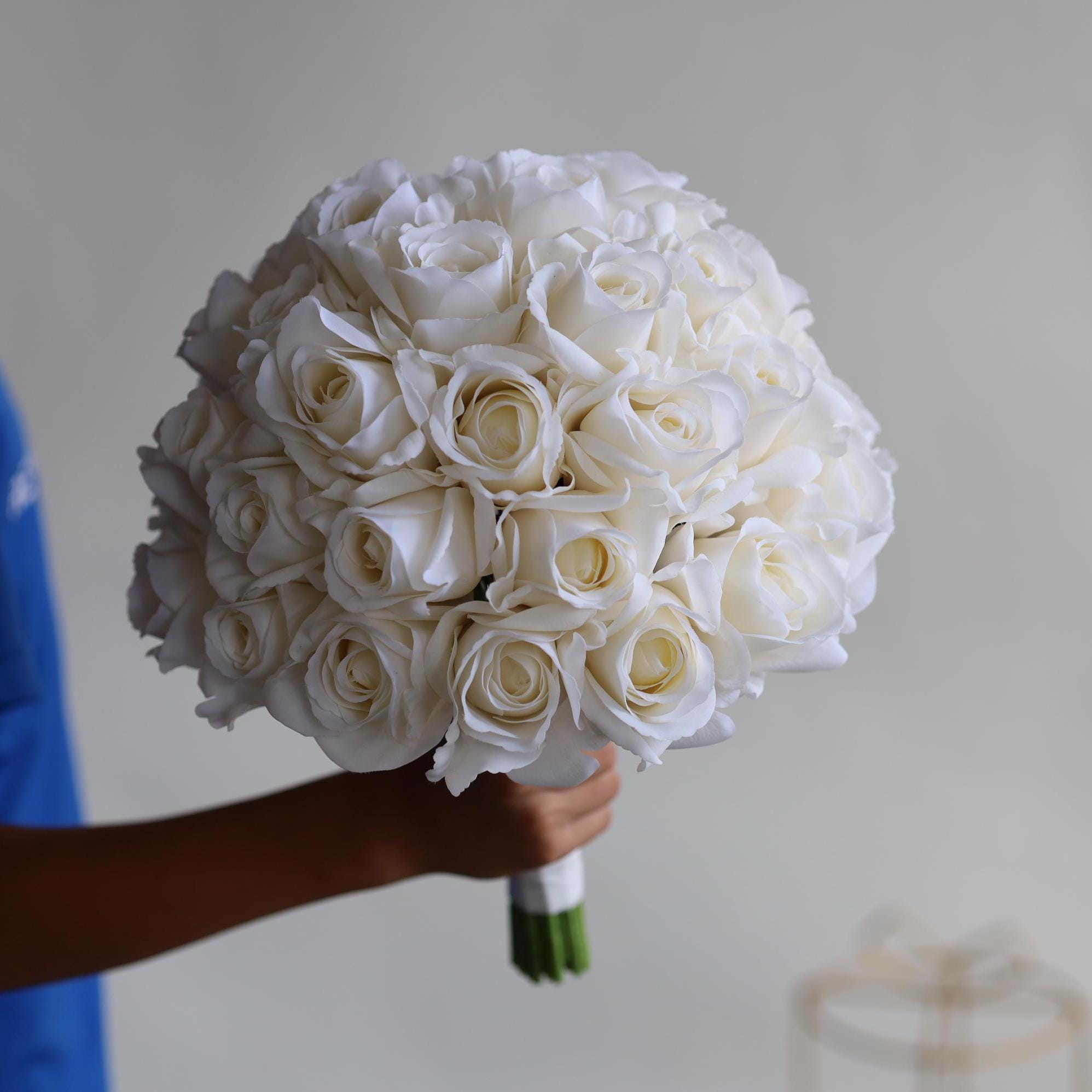 Off White Roses Hello Faux Morandi White Real Touch Roses Bridal Bouquet, Artificial Roses ...