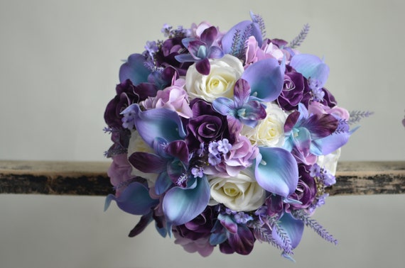 ブルー　パープル　あじさい　カラーリリィ　ウェディングブーケ　造花 造花・アートフラワー ブルー パープル あじさい カラーリリィ