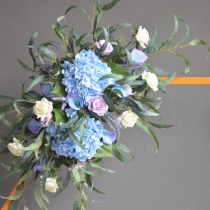 Light Blue Lilac Wild Archway Flowers, Rustic Wedding Corner Swag, Blue Wedding Backdrop, Lilac Wedding Arch Flowers Decor