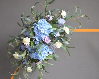 Light Blue Lilac Wild Archway Flowers, Rustic Wedding Corner Swag, Blue Wedding Backdrop, Lilac Wedding Arch Flowers Decor