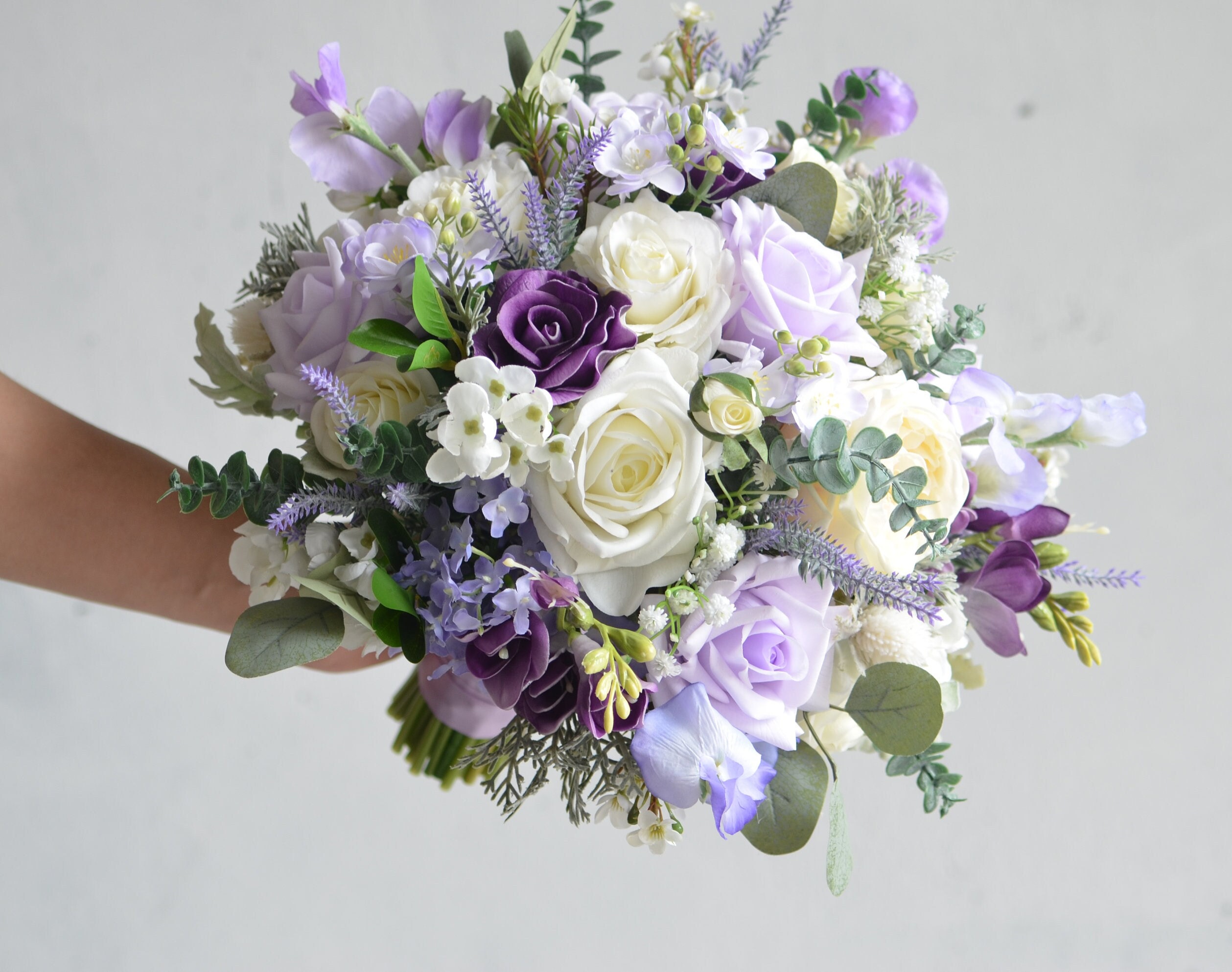 Lavender and purple wedding bouquet with rhinestones – The Bridal Flower –  silk and real touch wedding bouquets