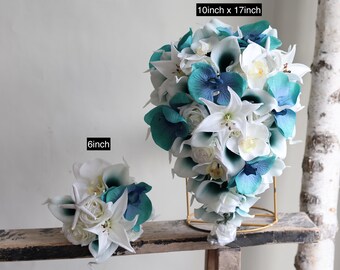 Teal Bridal Bouquet: Faux Calla Lily, Rose & Orchid - Beach Wedding