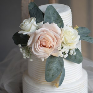 Faux Flowers Cake Topper Flowers, Real Touch Roses, Cake Decorations, Cake Flowers, In Blush and Ivory, Eucalyptus