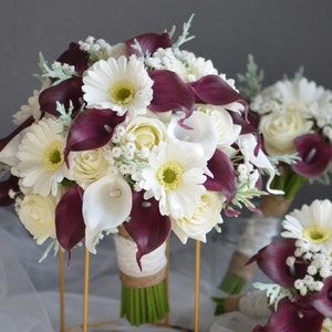 Bouquets de mariée blancs bordeaux clairs, bouquet de fausses fleurs, bouquet de mariage au vin violet, lys tigre blanc, fleurs Real Touch image 1