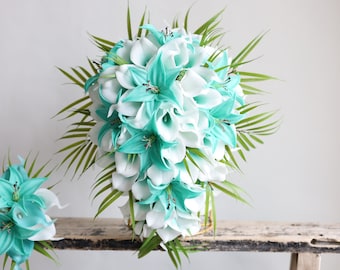 Faux Turquoise Calla Lily Bridal Bouquet: Tropical Beach Wedding