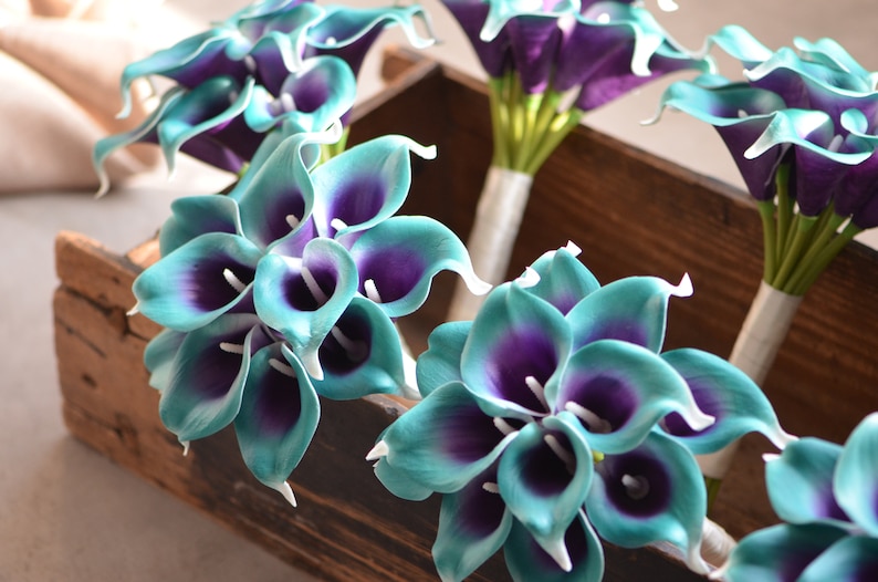 Teal Purple Bridal Bouquets Purple Teal Bridesmaids Bouquets | Etsy