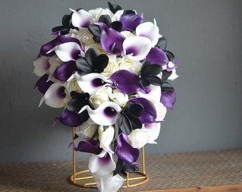 Black Purple Real Touch Calla Lily Wedding Bouquet