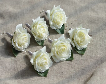 Real Touch Ivory Rose Boutonnières, Wedding Boutonniere & Wedding Corsage, Wedding Homecoming Prom Corsage
