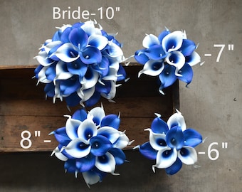 Royal Blue Calla Lily Bridal Bouquet, Real Touch Wedding Flowers