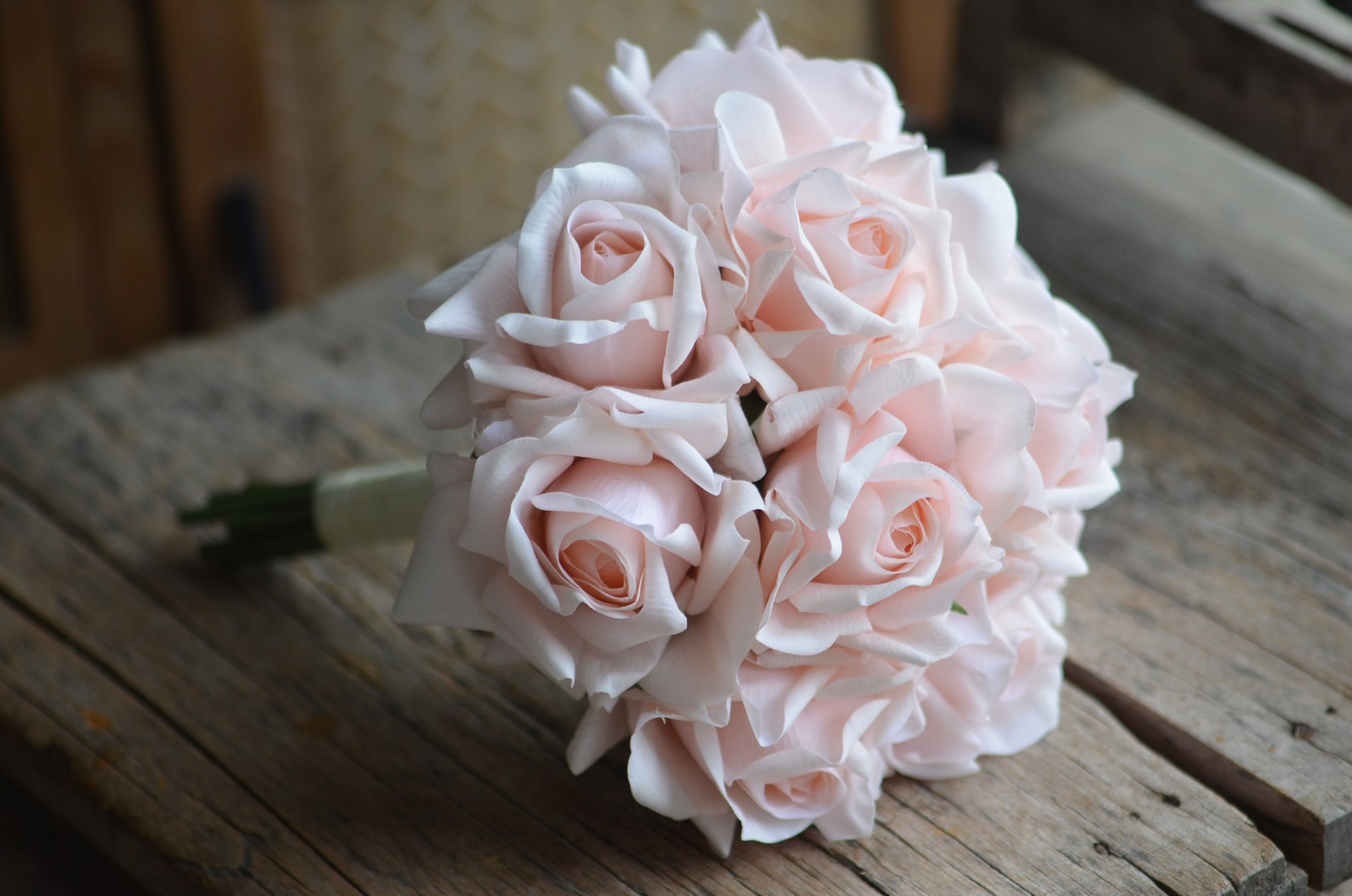 Faux 8 Blush Pink Real Touch Rose Bouquet Simple Rose Etsy