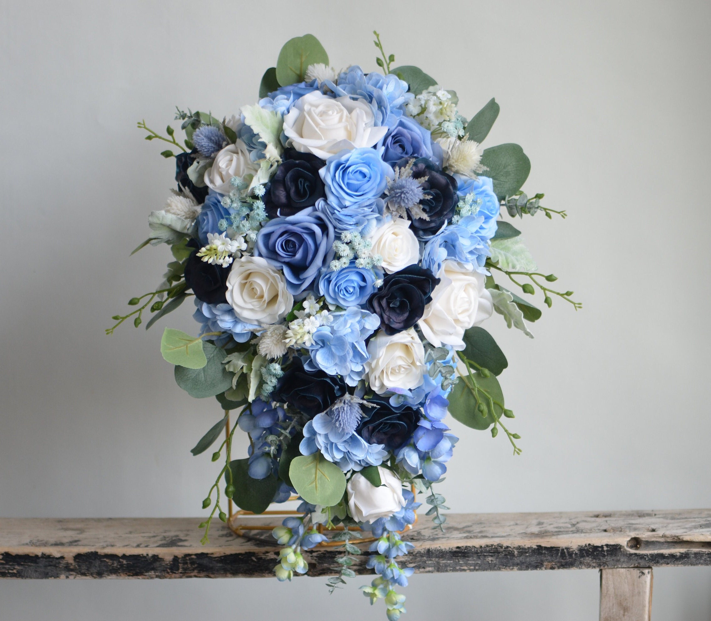 Dusty Blue Bouquet OSLO With Dried and Preserved Flowers, Boho