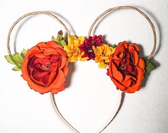 Fall Floral Ears, Fall Flower Crown, Wire Mickey Ears, Epcot Festival, Fall Disney Ears, Gifts for Disney Lovers, Gifts for Her, Disneyland