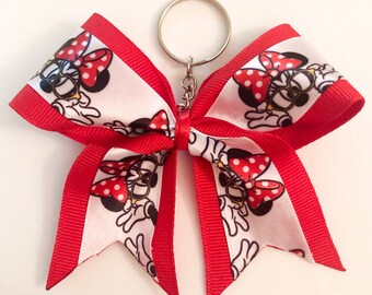 Hipster Minnie Mouse, Cheer Bow Keychain, Minnie Mouse Keychain, Disney Bow Keychain, Disney Gifts, Stocking Stuffers, Cheerleader Gifts