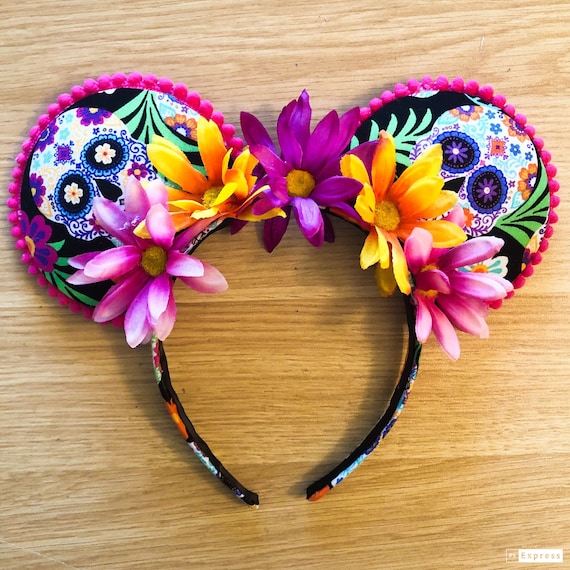 Colorful Skull Ears Headband with Pink Roses Amazon.com: Needzo Day of The Dead Costume Headband For  main image 2