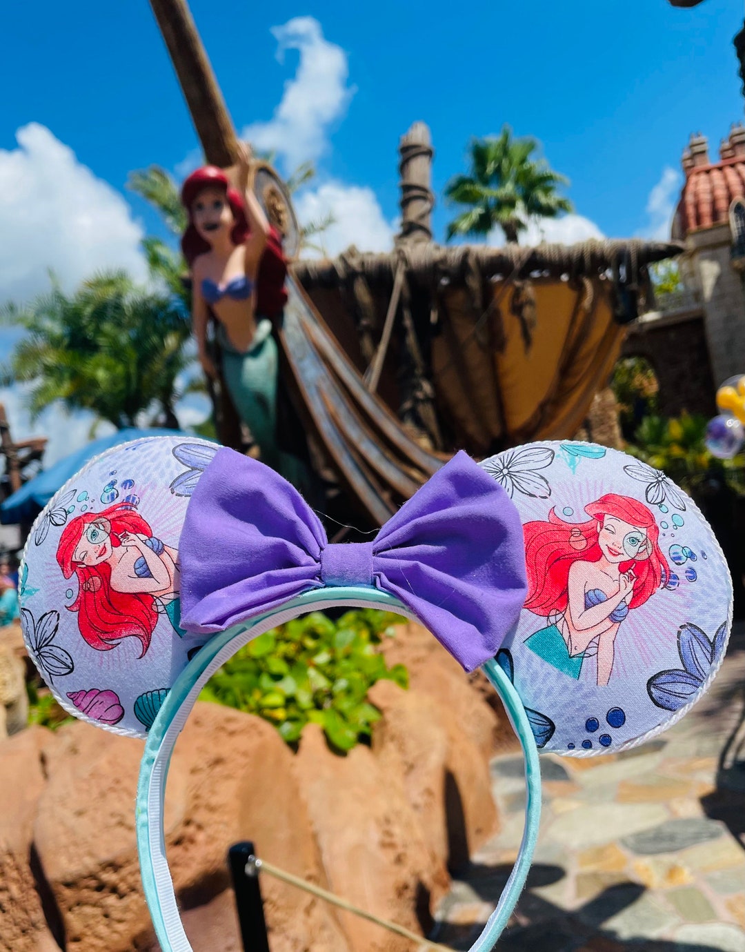 Little Mermaid Inspired Mickey Ears- Women Ariel Sparkle Mickey Ears - Little Mermaid Sparkle Ears  main image 4