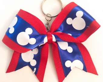 Red White and Blue, Mickey Mouse Keychain, Cheer Bow Keychain, Disney Bow, Disney Gifts, Stocking Stuffer, Cheerleader Gift, for girls,