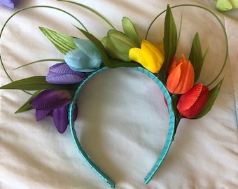 Rainbow Tulips, Flower Crown, Wire, Minnie Mickey Mouse Ears, Epcot Festival, Disney Vacation Accessories, Unique Gifts, Disneyland