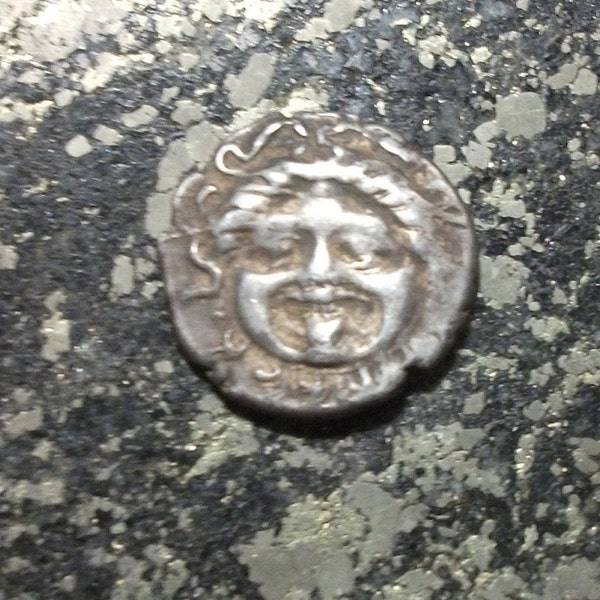 Gorgoneion, Meducia, anker rivierkreeft 14mm zilveren drachme Thracië Apollonia 2.85 g mid tot eind 6e eeuw v. Chr.