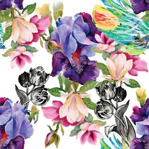 Belles & Whistles Colorful Floral with Black and White - Rice Decoupage Paper- Dixie Belle
