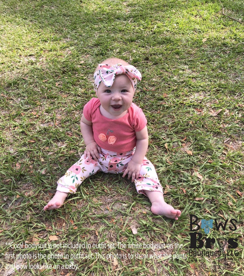 Summer Girl Outfit Boho Floral Spring Girl Outfit Coming Home Outfit Hello World Coral and Peach Floral Baby Girl 4 Piece Outfit Set