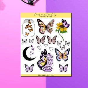 Butterfly Kisses Sticker Sheet, Bullet Journal Stickers, Planner Stickers, Aesthetic Butterflies