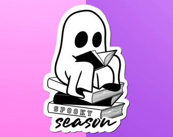 Spooky Season Sticker, Ghost Reading, Halloween