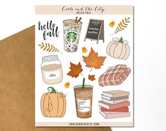 Hello Fall Sticker Sheet, Autumn Planner Stickers