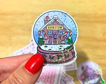 Blue Bookstore Snow Globe Sticker