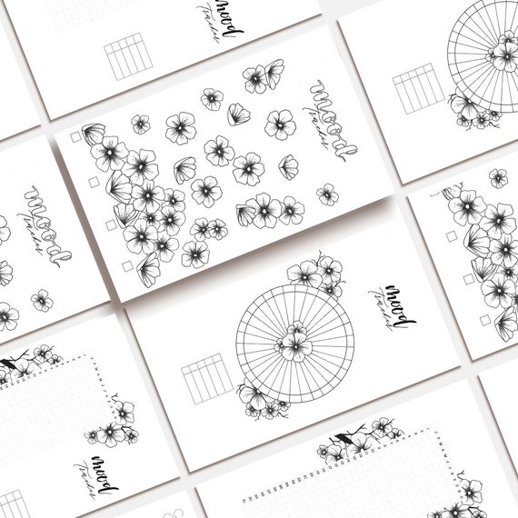 Floral Mood Tracker Planner Pages: Letter, A5, Happy Planner (PDF)