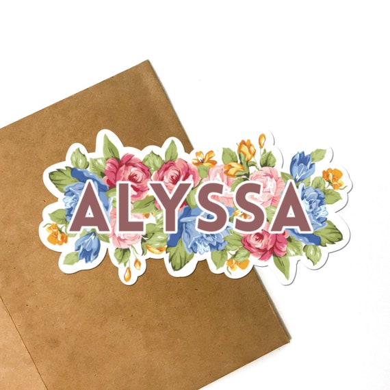 Floral Name Vinyl Sticker Custom Name Vinyl Sticker Etsy