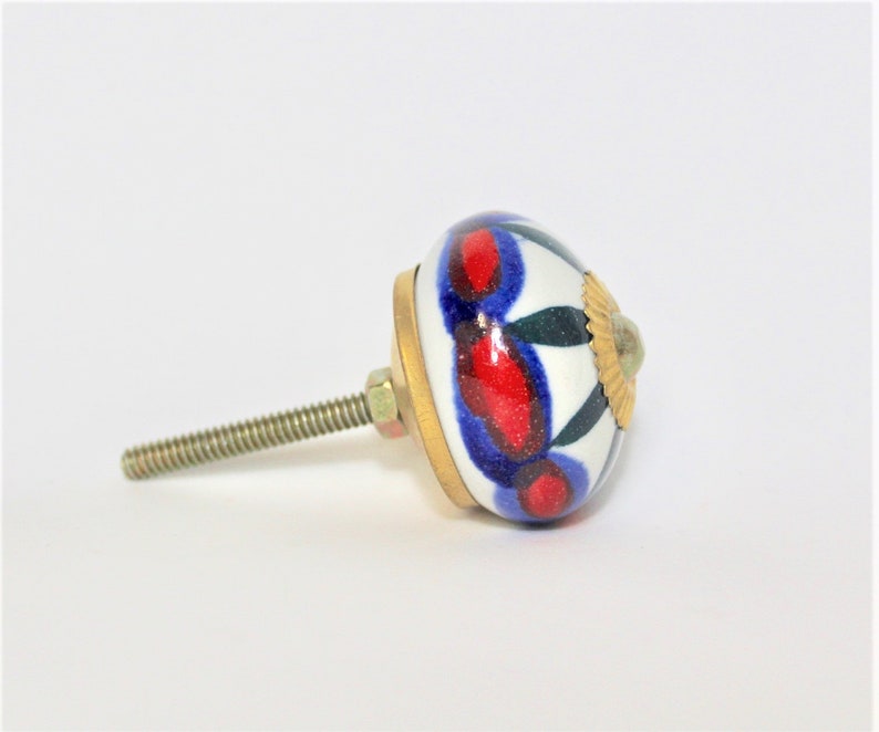 Set Of 6 Blue And Red Ceramic Knobs Cupboard Knobs Kitchen Pulls
