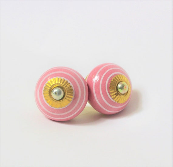 Set Of 2 Pink Ceramic Knobs Cupboard Knobs Door Knobs Etsy