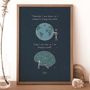 Rumi ”changing myself” quote digital print, quotes about life wall art illustration