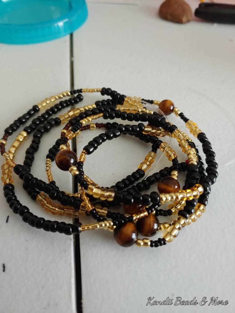 Tiger's Eye with Black and Gold beads waistbeads, African waist b…