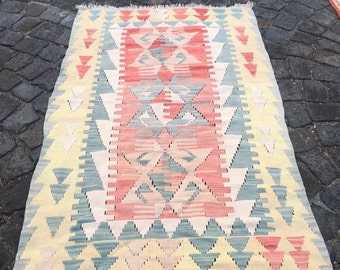 Yellow Red Kilim Rug Etsy