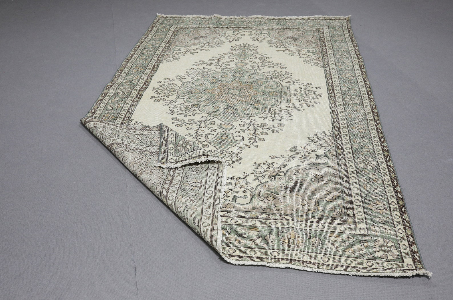 Vintage area rug 6x9 light green rug neutral oushak rug 6 x 9 Etsy