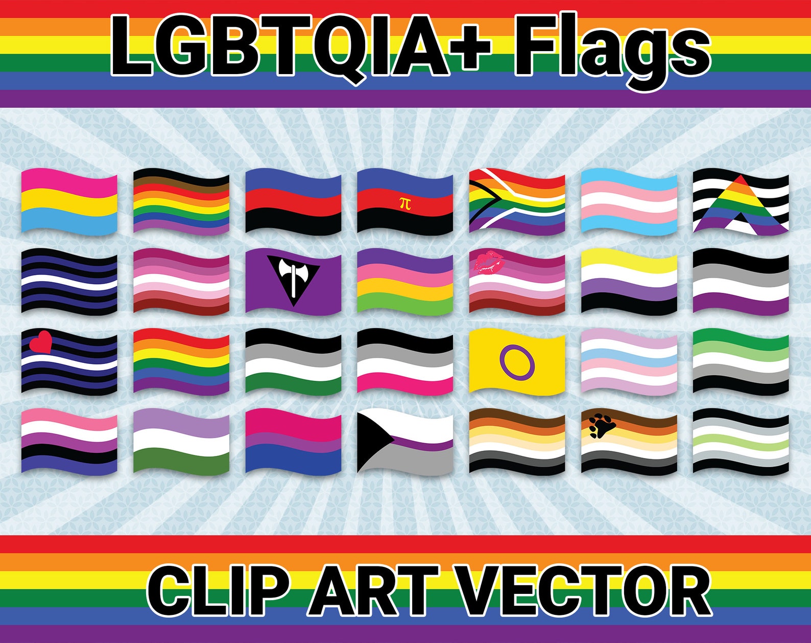 LGBTQIA+ Pride Flags - Vector Clip Art.