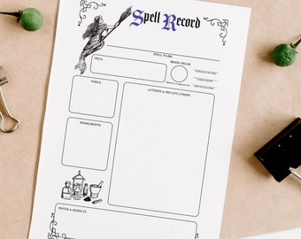 Witchcraft Spell Record Sheet Printable