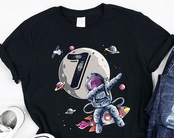 Koszulka urodzinowa dla chłopca astronauty 7, urodziny 7-letniego chłopca, słodki przyszły astronauta, pasująca do urodzin, rakieta, koszulka kosmiczna dla chłopca, który kończy 7 lat