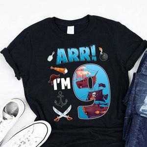 Arr! Ich bin 9 Piraten Geburtstag Shirt, 9 Jahre alt jungen B-Tag, süße Piraten passende Geburtstag, Capitain Shirt für junge drehen 9