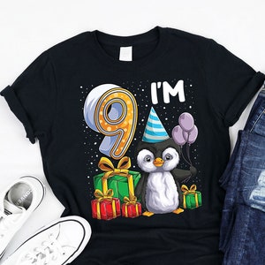 Im 9 penguin Birthday Shirt, Tank, Hoodie, Funny penguin 9th Birthday kids Theme, Cute Shirts For penguin lovers Boys girls turning 9