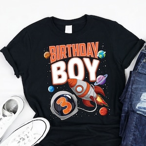 Birthday Boy 3 Space Rocket Birthday Shirt, Tank, Hoodie, 3rd Birthday boy, Galaxy Planets Astronaut B-day party Gifts for kids