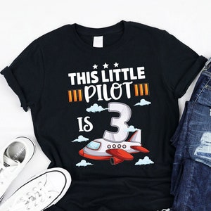 This Little Pilot Is 3 Plane shirt, Tank, Hoodie, Funny Pilot 3rd Birthday theme shirt for boys, Plane lovers 3rd B-day Gifts Shirts