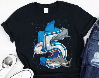 Shark 5 Birthday Shirt, Tank, Hoodie, Funny Shark 5th B-day kids Theme gifts, Cute Sharks lovers shirts for boys turning 5