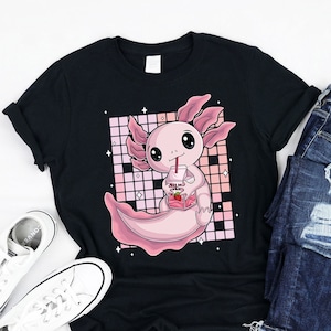 Camiseta, regata e moletom com capuz para axolote bebendo leite de morango, ideia de presente para salamandra axolote, donos de Ambystoma mexicanum, amantes de axolote